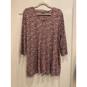 J Jill Wearever Collection Womens Tunic Top Shirt SZ L Black and Red Long Sleeve